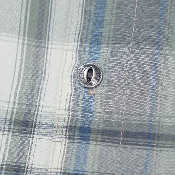 Kuhl Elixir Tapered Fit Short Sleeve Button Up Blue Green Plaid Shirt Mens L - Picture 9 of 16